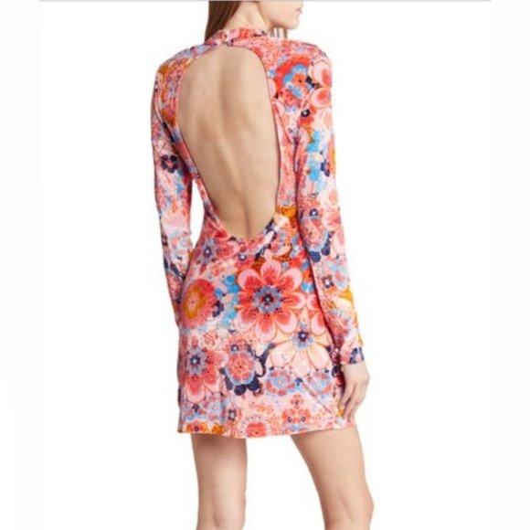 Free People long sleeve floral mini Dress with open back size XL - Picture 2 of 3